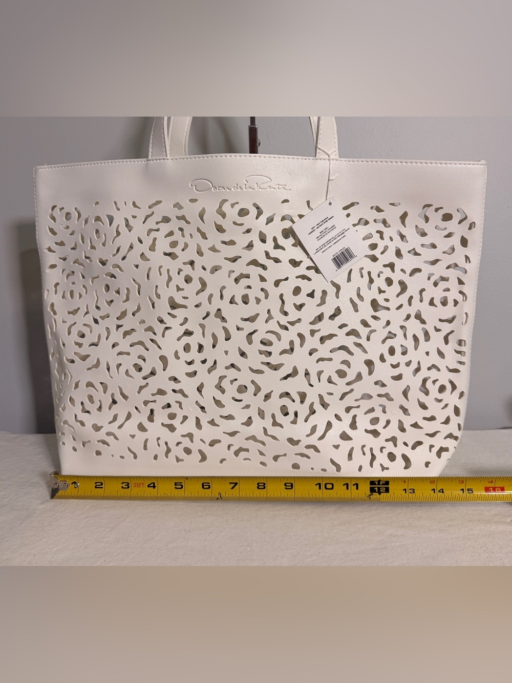 Oscar de la Renta Fragrance White Preforated Laser-Cut Tote Bag - Picture 14 of 16